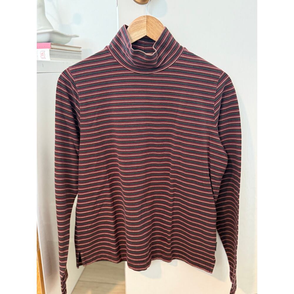 Woolrich Striped Turtleneck Long Sleeve Top Burgundy Neutral Stripe 🤎